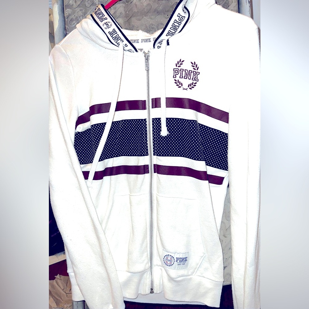 Ladies Full Zip Burgundy/White/Black Hoodie from Pink XS